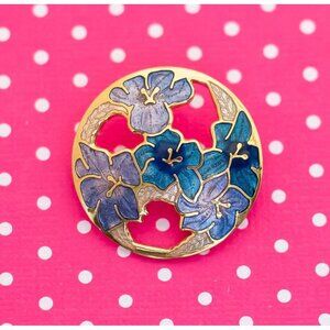 Vintage Floral Blue Planet Brooch - P21